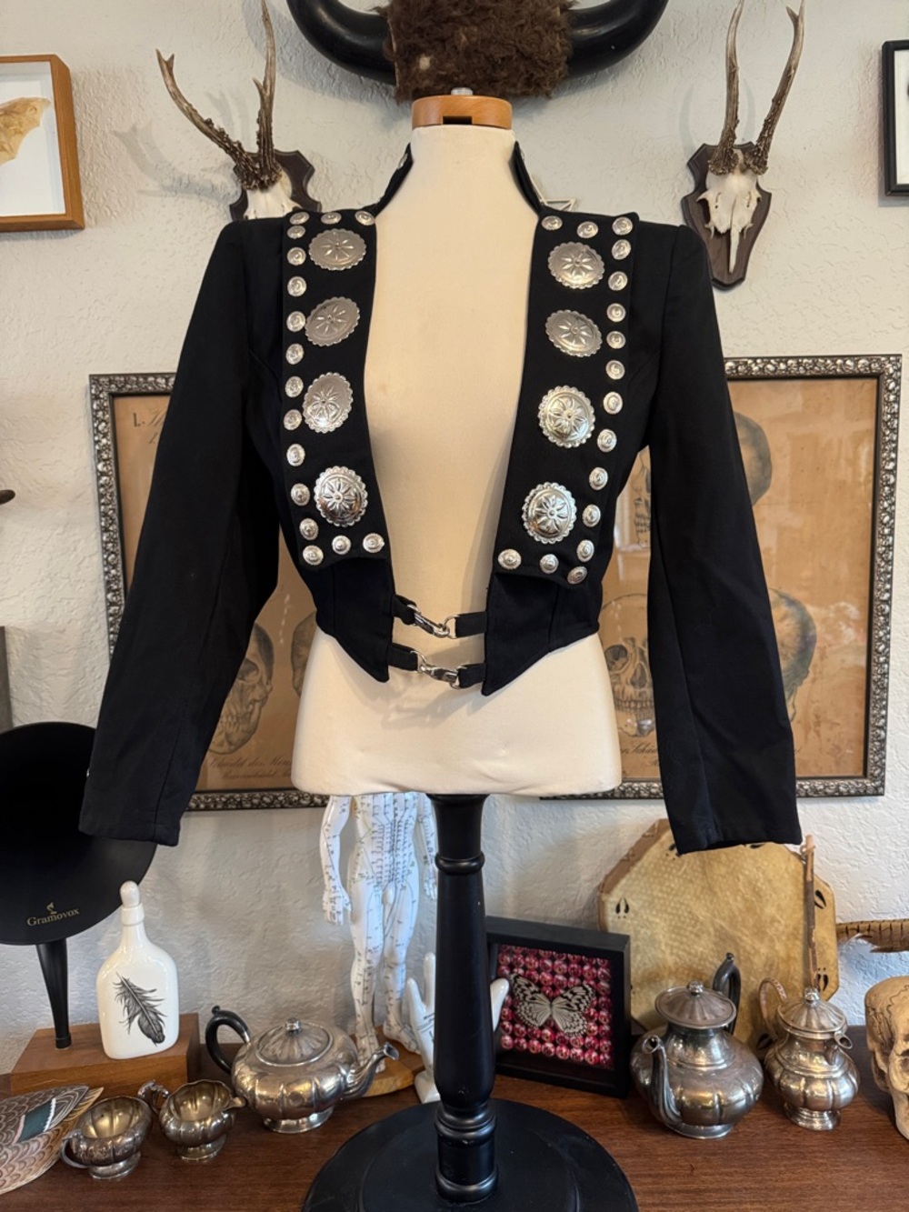 Vintage Early 90's Black Women's Western Cropped Concho Jacket